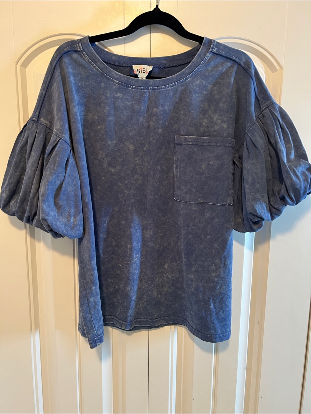 BiBi Washed Indigo Puff Sleeve Pocket Tee